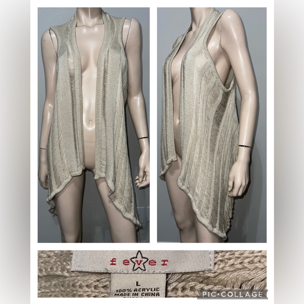 FEVER Fringe BOHO Sleeveless Cardigan L